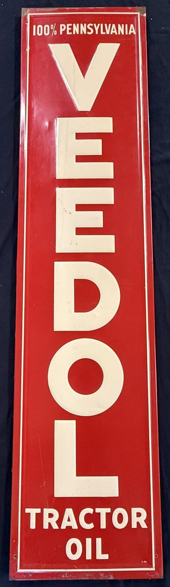 Lot 299: Veedol Tractor Oil SST Embossed Metal Vertical 6' Farm Sign