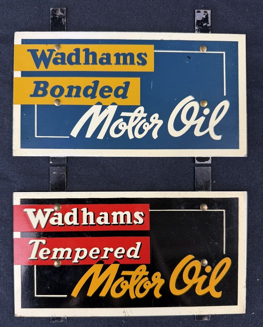 Lot 307: 2 Wadhams Bonded Tempered Motor Oil Quart Bottle Rack Sign