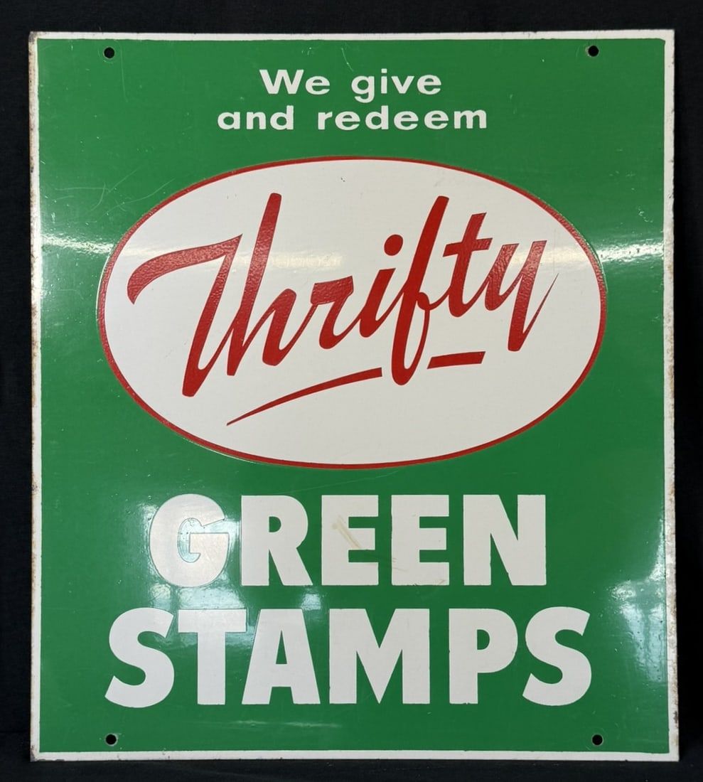 Lot 322: Thrifty Green Stamps DST Painted Metal 60s Advertising Sign