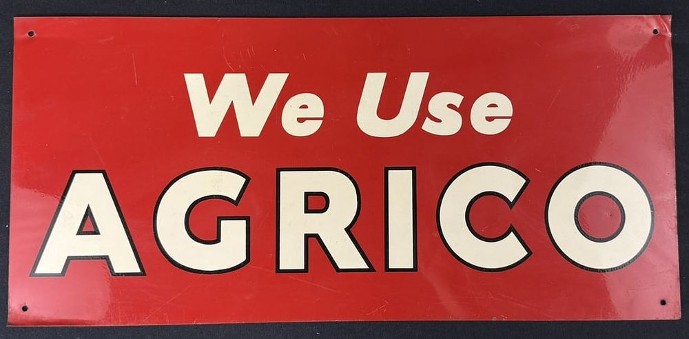 Lot 330: We Use Agrico SST Tin Painted Metal Farm Advertising Sign