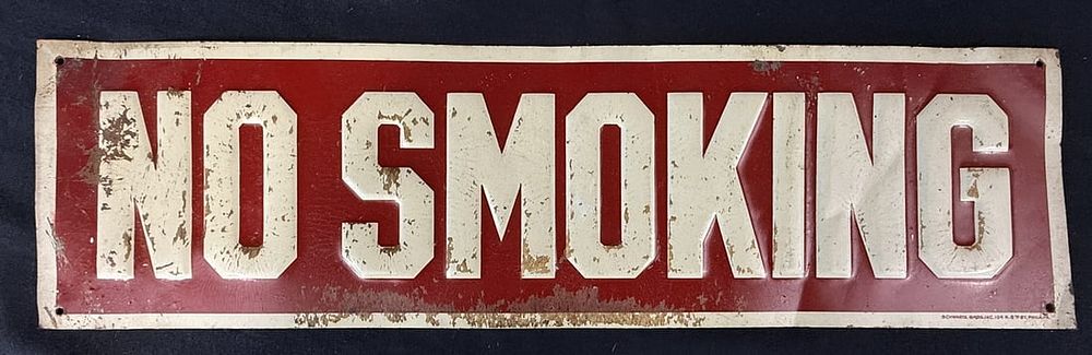 Lot 333: No Smoking Embossed SST Tin Metal 2' Gas Station Sign