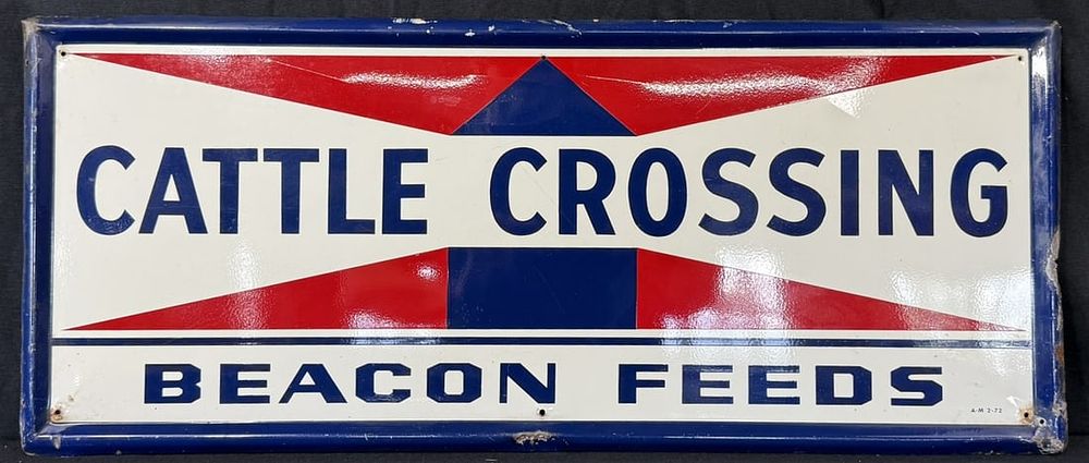 Lot 339: Beacon Feeds Cattle Crossing SST Tin Metal Farm Sign