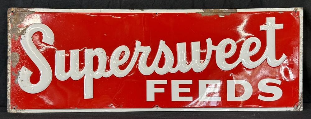 Lot 340: Supersweet Feeds SST Tin Embossed Farm Advertising Sign