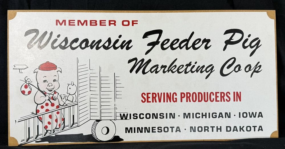 Lot 364: NOS Wisconsin Feed Pig Painted Masonite Advertising Sign