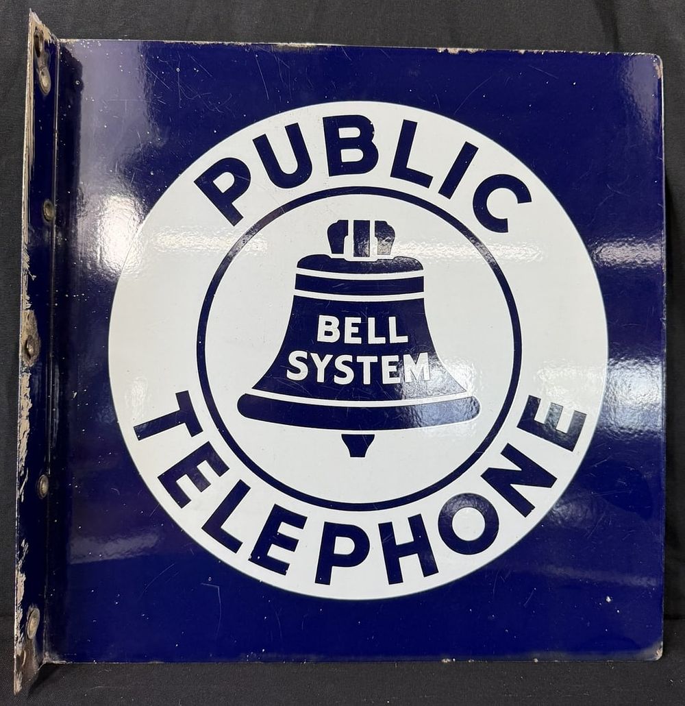 Lot 368: Public Telephone Bell DSP Porcelain Flange Advertising Sign