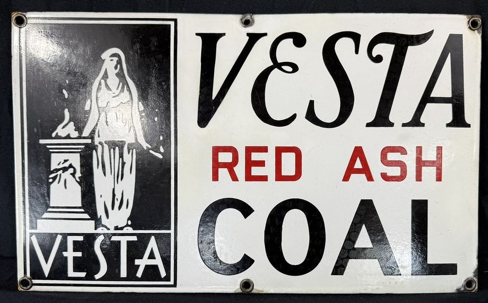 Lot 375: Vesta Red Ash Coal SSP Porcelain General Store Sign