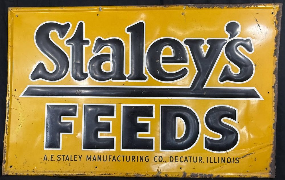 Lot 382: Staley's Feeds SST Tin Embossed Farm Advertising Sign