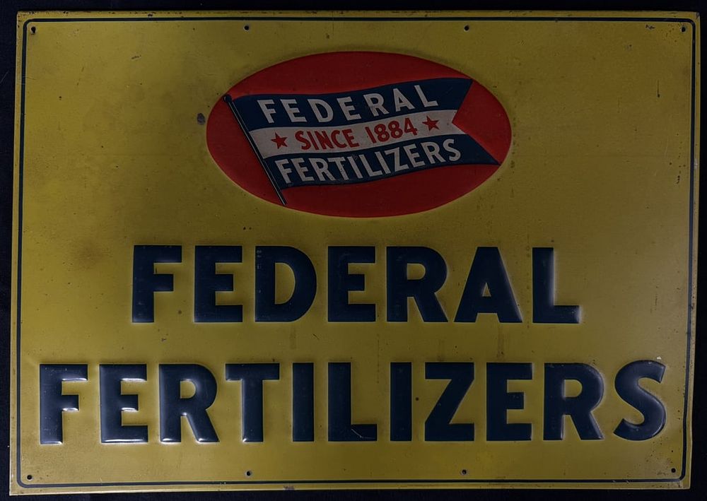 Lot 388: Federal Fertilizers SST Tin Embossed Painted Farm Sign