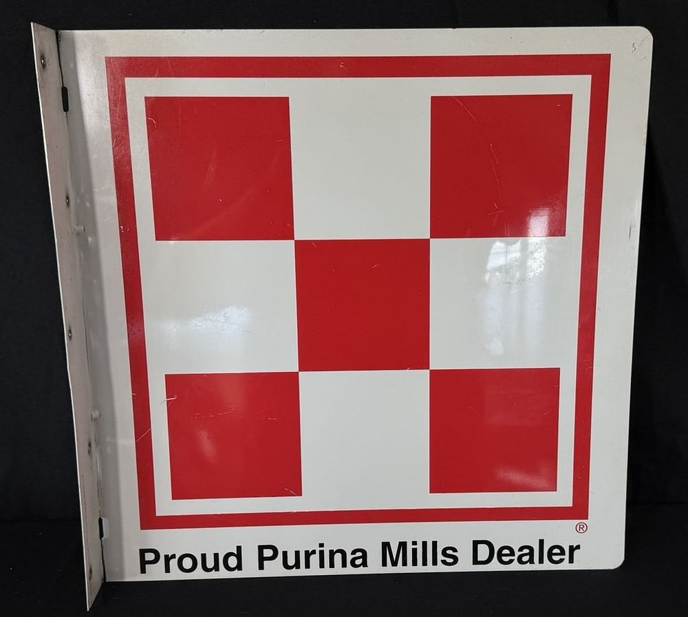 Lot 389: Proud Purina Mills Dealer DST Painted Metal Flange Sign