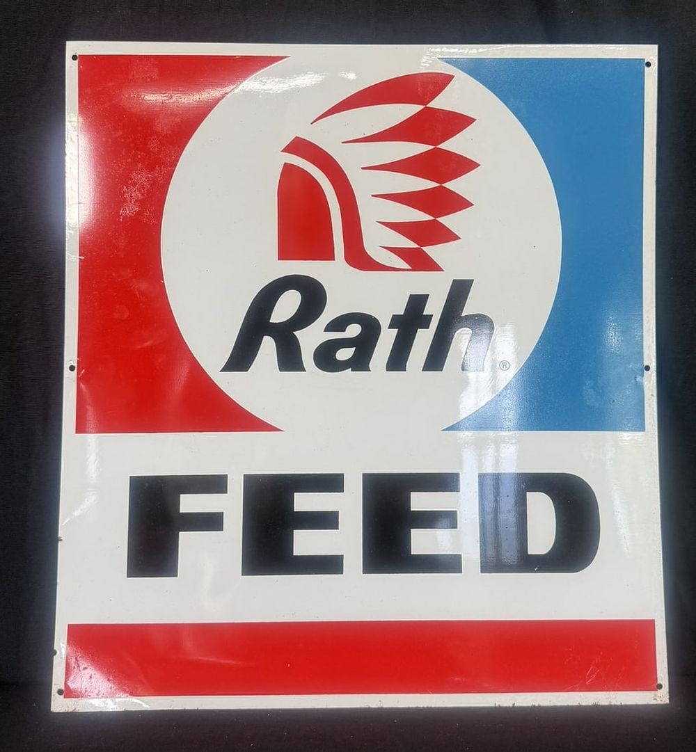 Lot 402: Rath Feed SST Painted Metal Advertising Sign Indian Graphics