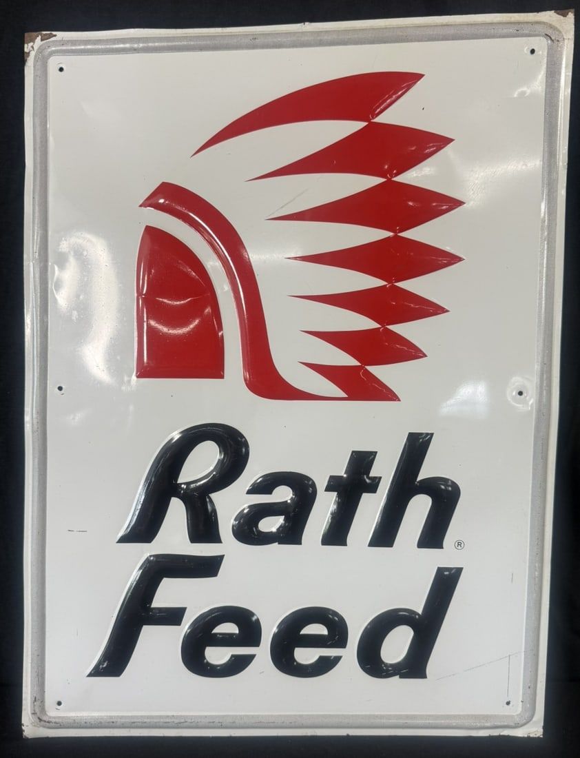 Lot 403: Rath Feed SST Tin Embossed Metal Advertising Sign w/ Indian