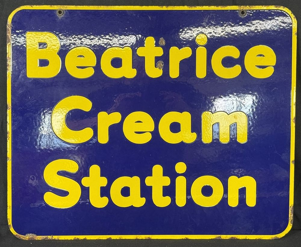 Lot 418: Beatrice Cream Station Porcelain Hanging Advertising Sign