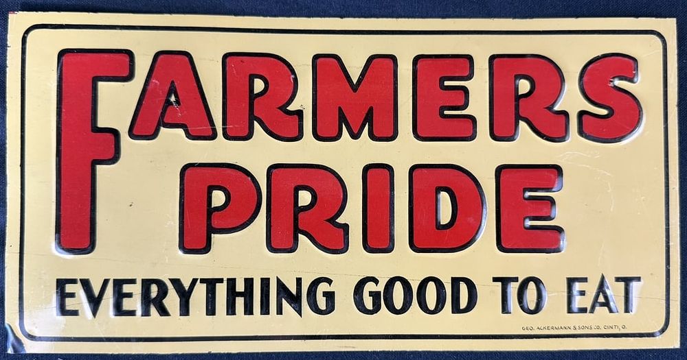 Lot 420: Farmer's Pride Everything Good To Eat SST Tin Embossed Sign