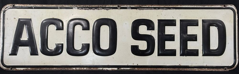 Lot 428: ACCO Seed SST Tin Embossed Metal Farm Advertising Sign
