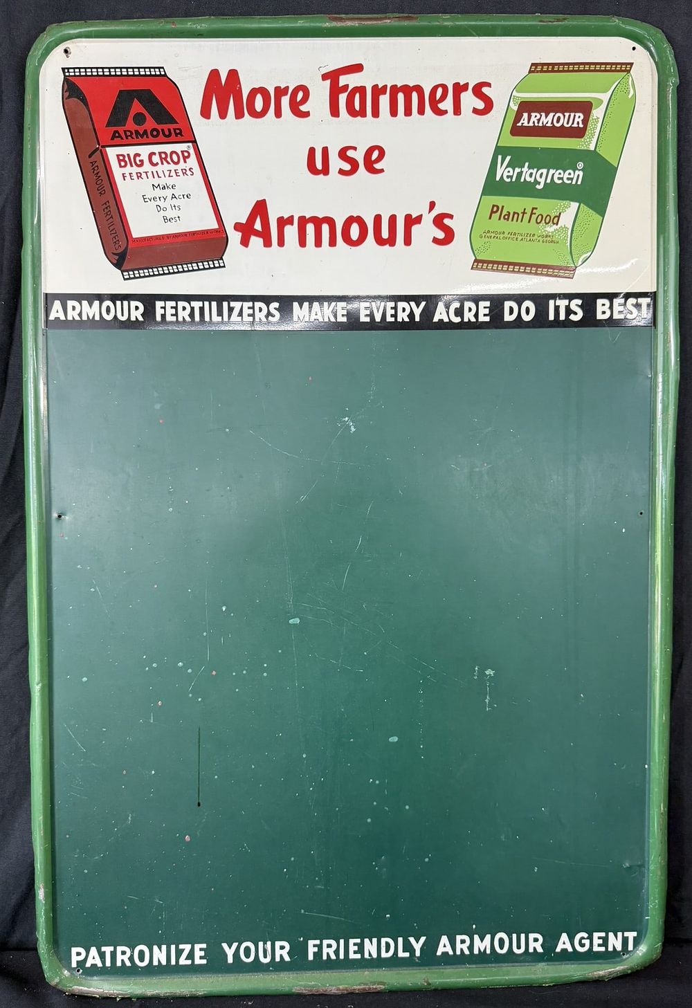 Lot 464: More Farmers Use Armour's SST Painted Metal Chalkboard Sign