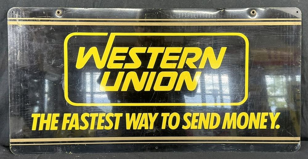 Lot 469: Western Union Fastest Way Send Money DST Painted Metal Sign