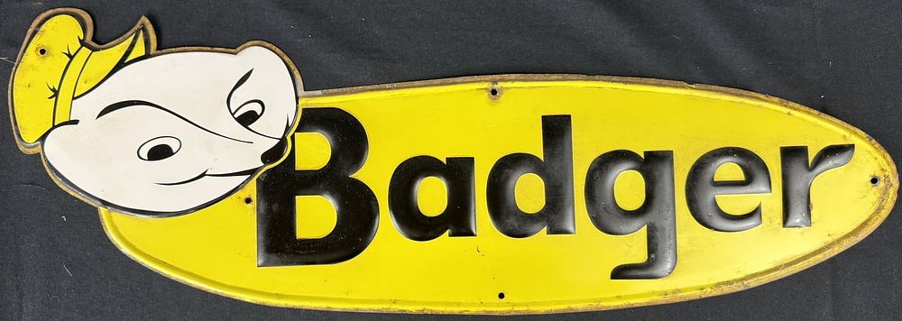 Lot 473: Badger SST Embossed Painted Metal Farm Advertising Sign