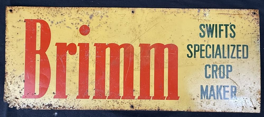 Lot 482: Brimm Swift's Specialized Crop Maker SST Tin Metal Farm Sign