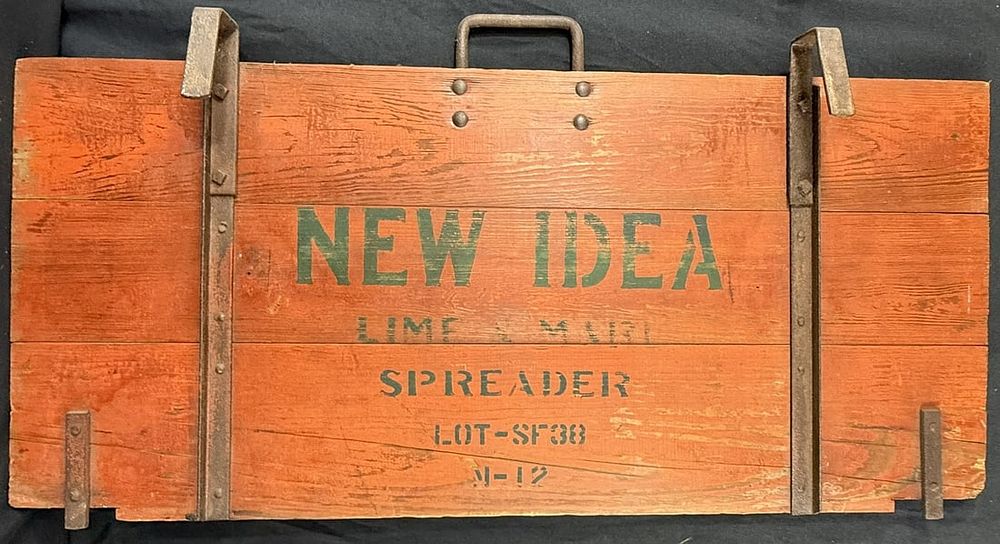 Lot 483: Antique New Idea Lime Spreader Wooden Farm Equipment Sign