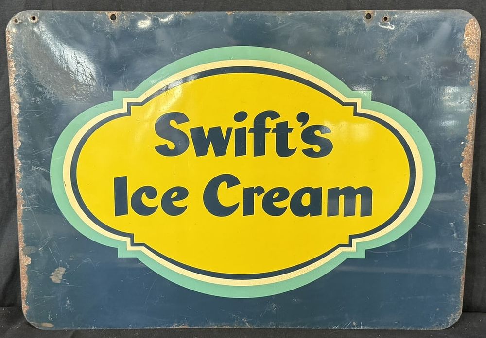 Lot 489: Swift's Ice Cream DST Painted Metal Hanging Advertising Sign