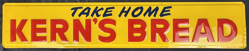 Lot 493: Take Home Kern's Bread SST Tin Embossed Metal Store Sign