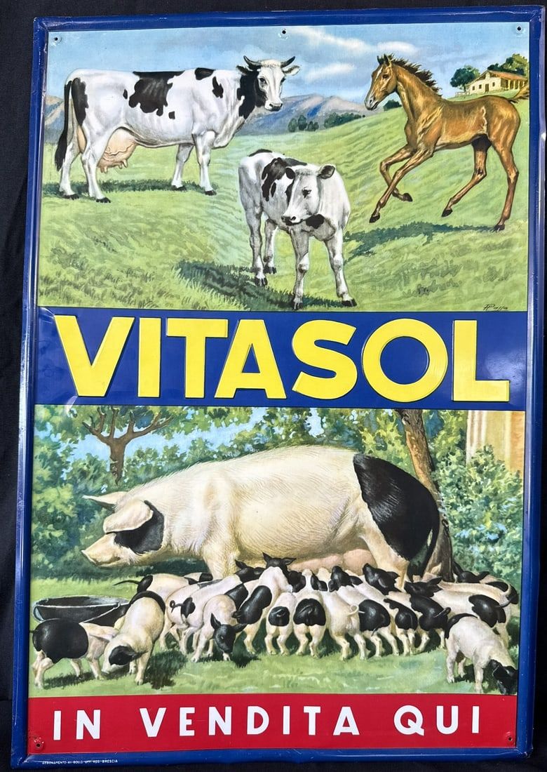 Lot 500: Vitasol SST Self Framed Embossed Farm Sign Pigs Cows Horse