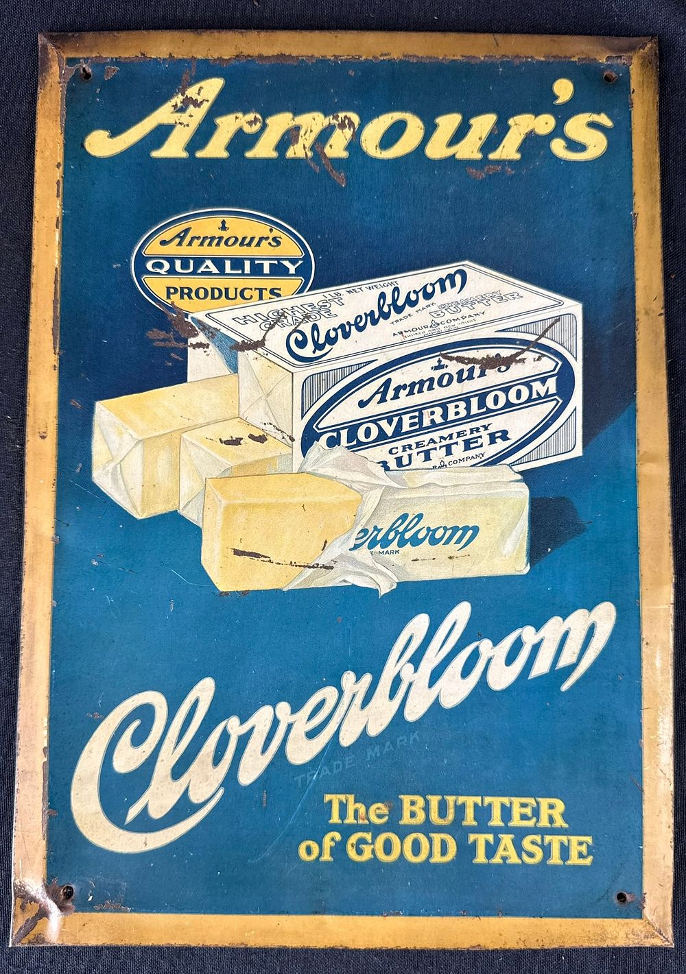 Lot 512: Armour's Cloverbloom Creamery Butter Tin Over Cardboard Sign