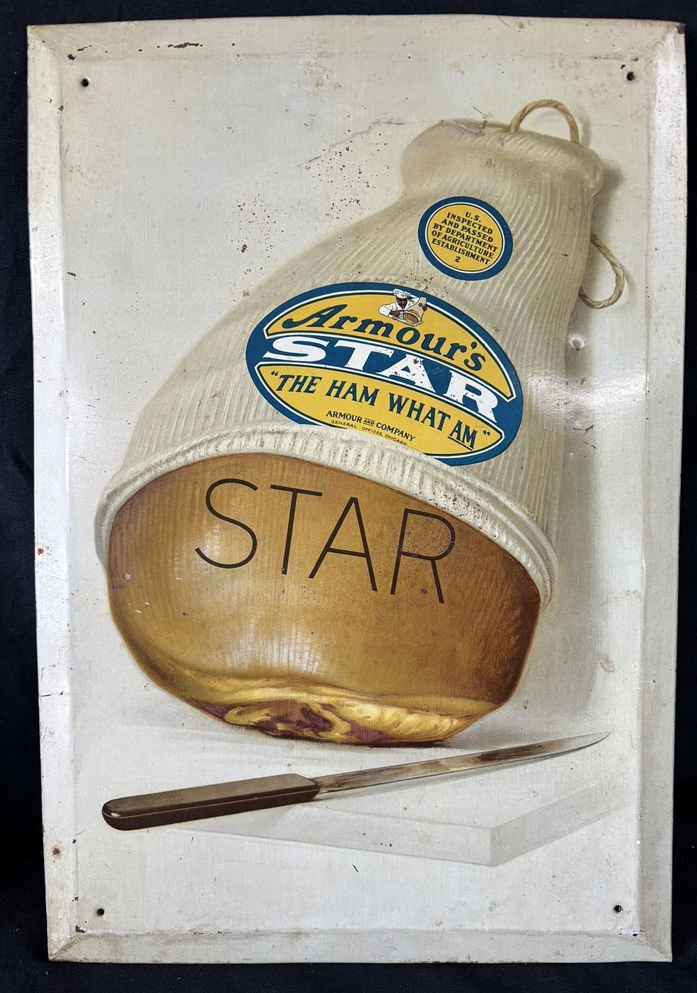 Lot 515: Armour's Star The Ham What Am TOC Tin Cardboard Sign