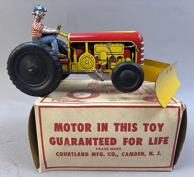 Courtland Mfg Tin Litho Mechanical Tractor w/ Box. Please make sure you view all photos and ask 