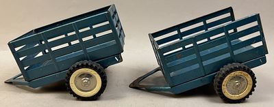 Pair Blue Steel Tonka Truck Stake Trailers. One of them is missing the rear gate! Please make 