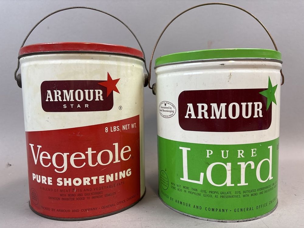 Lot 202: Pair Armour Star 8 lb Shortening & Lard Tin