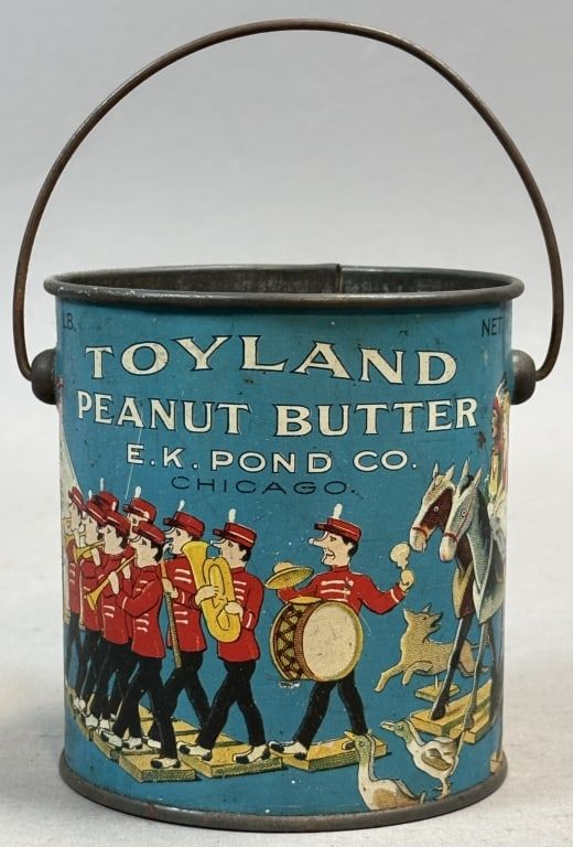 Lot 213: Toyland 1lb Peanut Butter Tin EK Pond Co Chicago