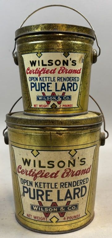 Lot 215: Pair Wilson's 2 & 4lb Pure Lard Tin Pail w/ Handle