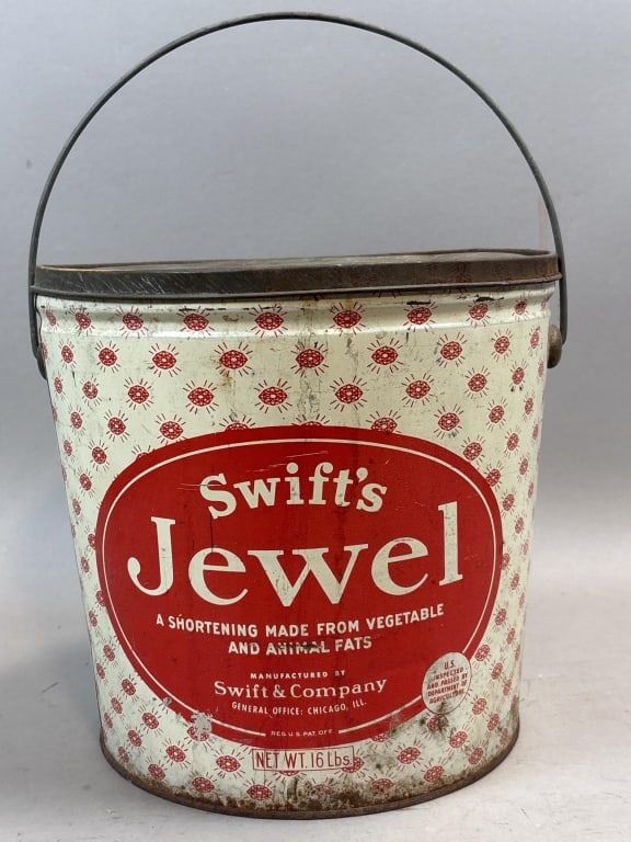 Lot 239: Swift's Jewel 16lb Shortening Tin Bucket w/ Handle