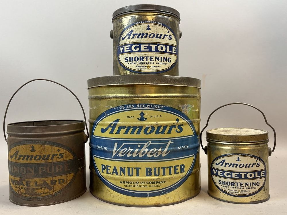 Lot 247: Armour's Shortening, Lard, & Peanut Butter Tins