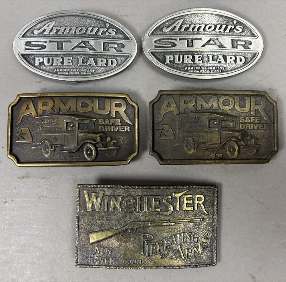 Lot 255: Lot of 5 Armour & Winchester Belt Buckles