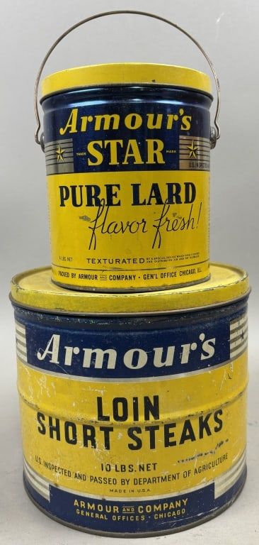 Lot 263: Pair Armour's Lard & Loin Short Steaks Tins