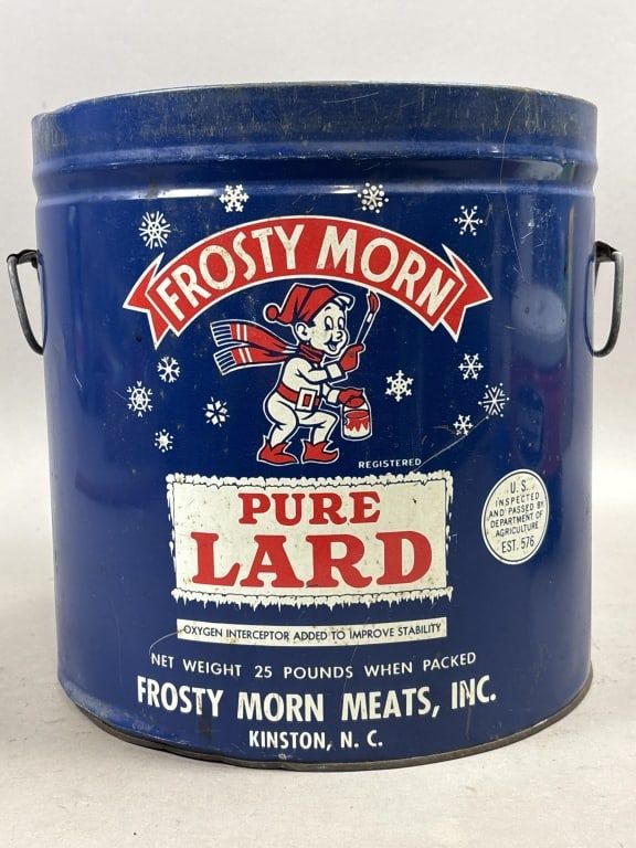 Lot 267: Frosty Morn 25lb Pure Lard Tin Bucket w/ Handles