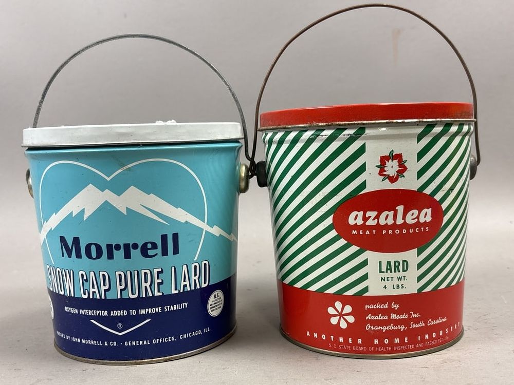 Lot 283: Pair Morrell & Azalea Lard Tin Buckets w/ Handles