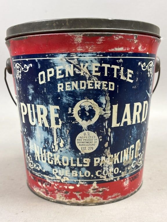 Lot 287: Open Kettle 8lb Pure Lard Bucket Tin w/ Handle