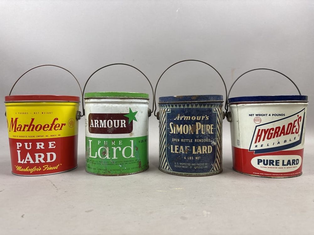 Lot 289: Lot of 4 Pure Lard 4lb Tin Buckets w/ Handles