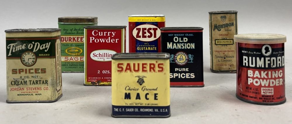 Lot 299: Lot 8 Spice Tins Zest Sauer's Rumfords Old Mansion