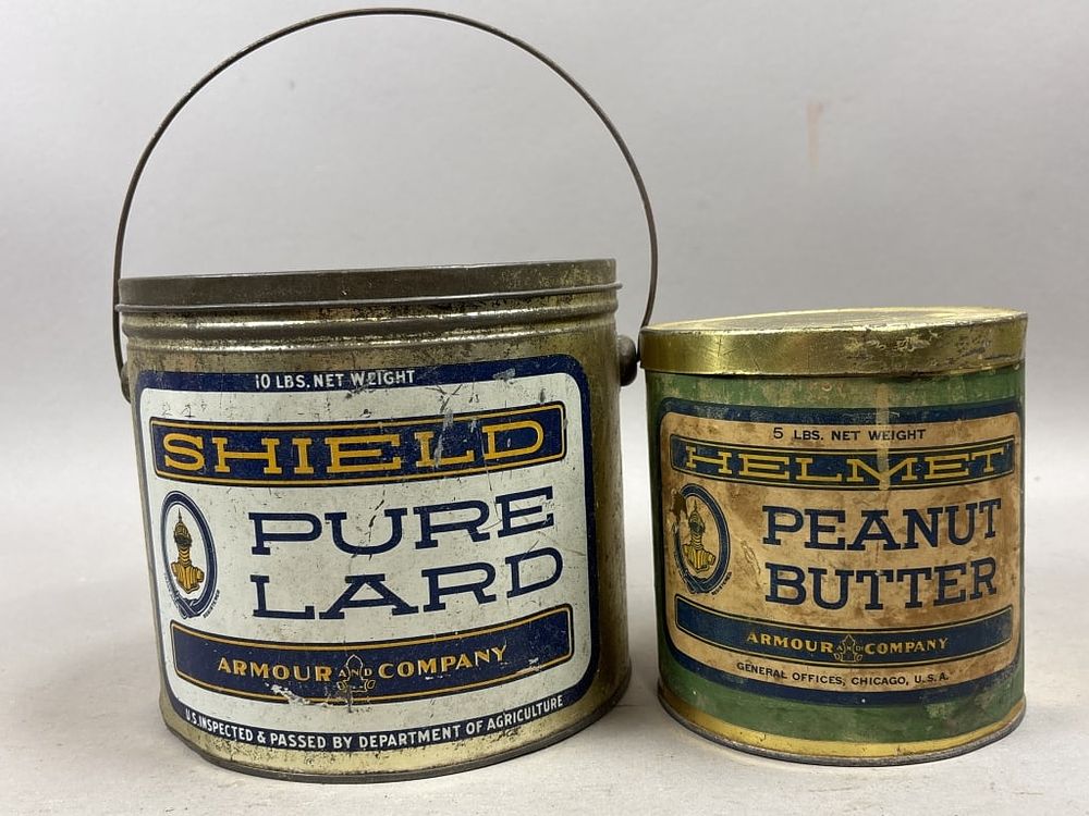 Lot 368: Armour 5 & 10lb Pure Lard & Peanut Butter Tins