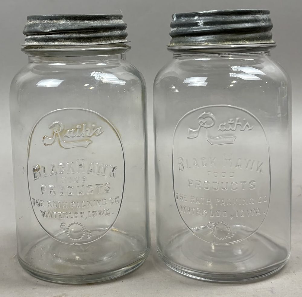 Lot 375: Pair Rath's Blackhawk Food Products Glass Jars
