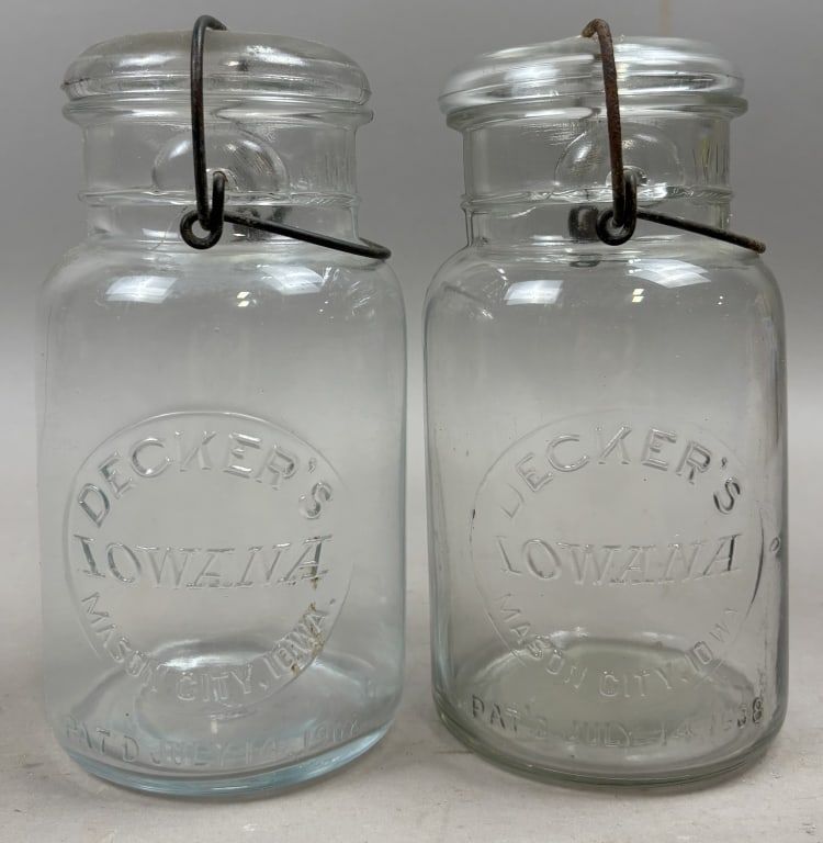 Lot 387: Pair Decker's Iowana Mason City Iowa Glass Jars