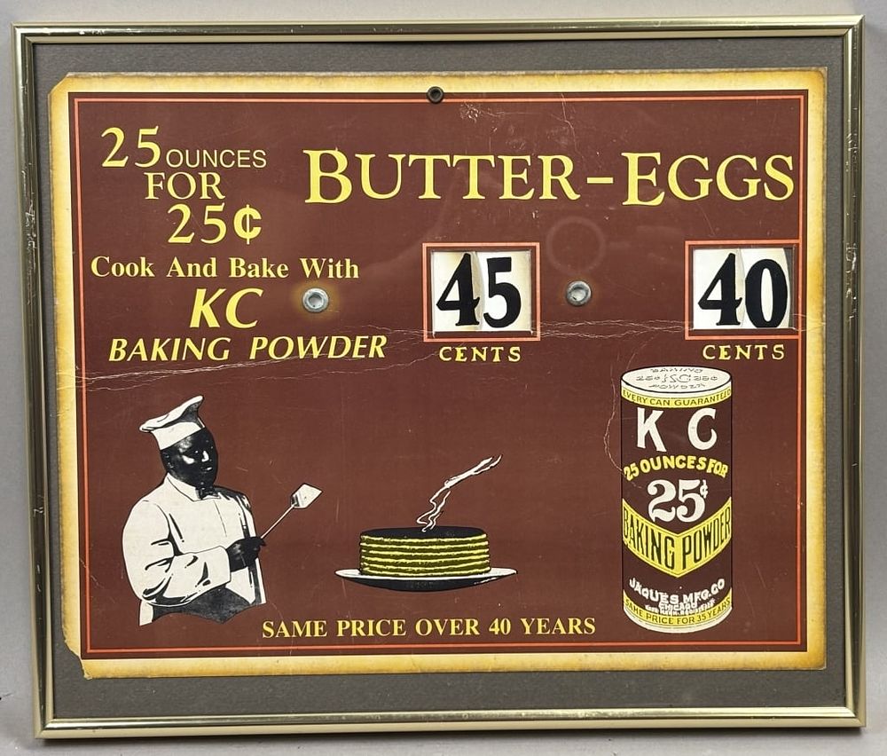 Lot 403: KC Baking Powder 14"x11" Framed Butter-Eggs Sign