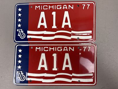 Pair 1977 A1A Personalized Michigan Plates. See all photos as a better idea of condition. 