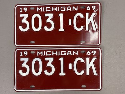 Pair 1969 Vintage Michigan License Plates. See all photos as a better idea of condition. 