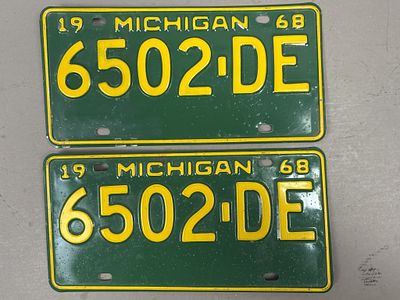 Pair 1968 Vintage Michigan License Plates. See all photos as a better idea of condition. 