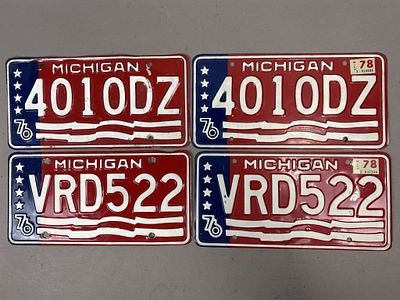 Lot 4 1976-78 Vintage Michigan License Plates. See all photos as a better idea of condition. 